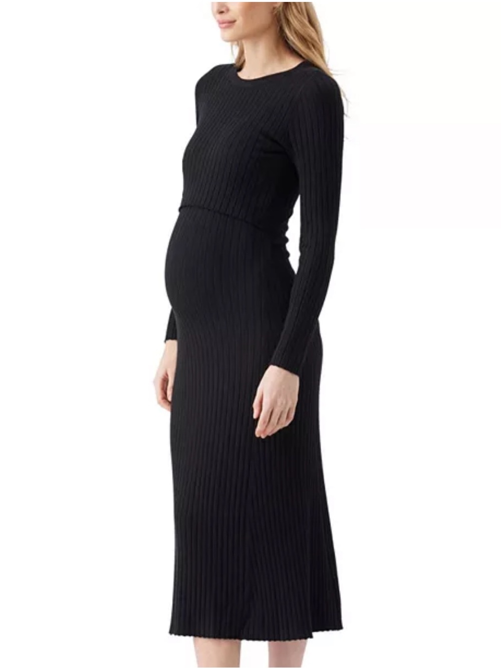 Ripe Maternity Eden Knit Blavk Nursing Midi Long Sleeve Dress Size XL